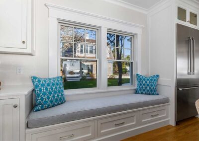 window seat in the white kitchen